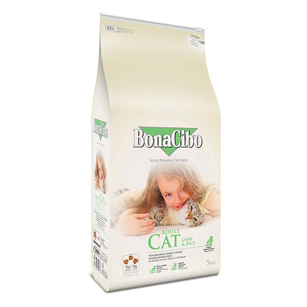 غذای خشک گربه بوناسیبو طعم برنج و بره ۵ کیلوگرمی