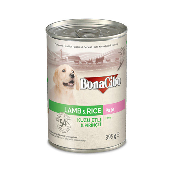 کنسرو توله سگ بوناسیبو طعم برنج و بره ۳۹۵ گرمی